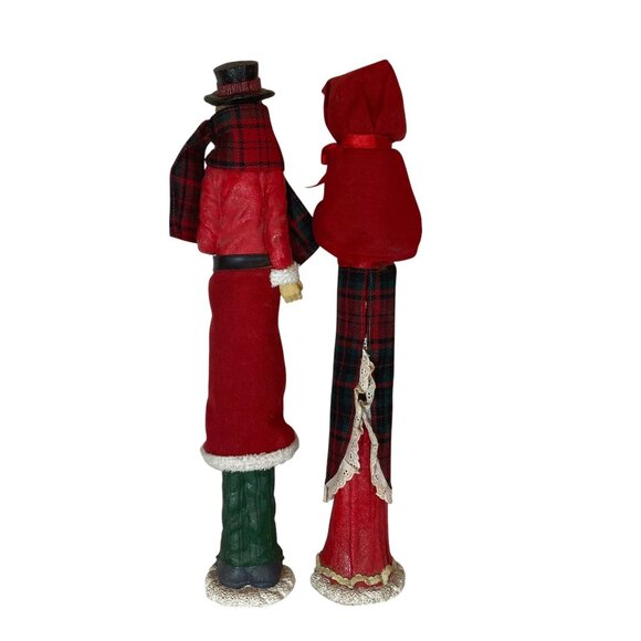 Vintage Christmas Caroler Figurines Set Of 2 Tall 21in Red & Green Plaid Details - Picture 4 of 8